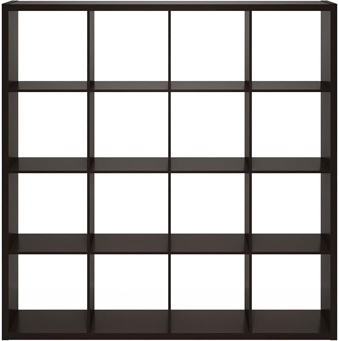 Furinno Cubicle Open Back Decorative Cube Storage Organizer, 16-Cube, Black Dark Oak