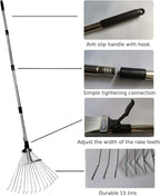 Leaf Rake for Lawns with 53 Gallon Dustpan-Type Leaf Bags,Heavy Duty Metal Garden Yard Rake Long Handle with Expandable Head 7-14" for Gardening Outdoor Camping Shrub Grass Bush Weed