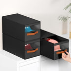 DIMJ Closet Organizers and Storage - Fabric Bins with Drawers for Closet Foldable Clothes Organizers with Clear Window, Stackable Storage Drawers Units for Hat, 6-Pack, Black