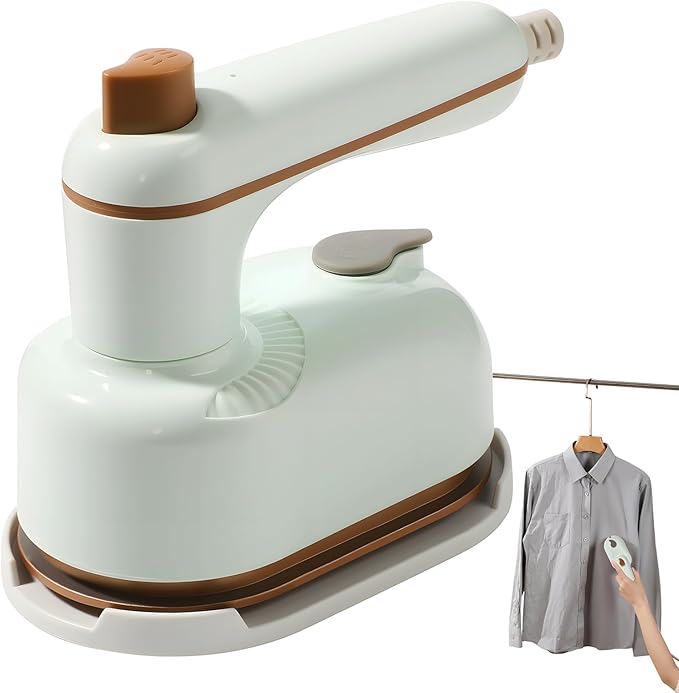 Handheld Portable Steam Iron, 2-in-1 Steamer and Iron, Saker Portable Steamer for Clothes, Continuous Steam & Dry Ironing, 180° Swivel Handle, Compact for Home, Dorm, Travel, Hotels (Light Green)