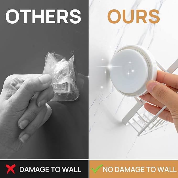 LEVERLOC Soap Dish, Soap Bar Holder for Shower Suction Cup Wall Mounted, Stainless Steel No-Drilling Removable Waterproof Sponge Holder for Bathroom Bathtub Kitchen Sink, Keep Dry, White