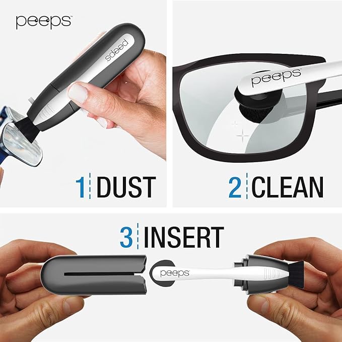 CarbonKlean Peeps Glasses Cleaner - for Eyeglasses, Reading Glasses, and More - Lens Cleaner with Carbon Microfiber Tech - Injected Black - 1 Count