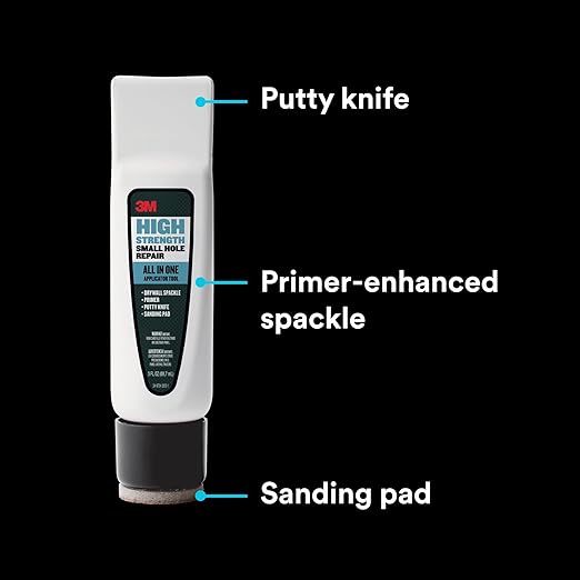3M Small Hole Repair High Strength, All in One Applicator Tool, 2-Pack, Quick and Easy Repair for Nicks and Nail Holes, Includes Putty Knife, Spackle, and Sanding Pad For Wall Repairs (SHR-AIO-2-SIOC)