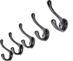 Ambipolar 5 Pack Decorative Cast Iron Heavy Duty Double Hooks, Wall Mounted Coat Hooks, Vintage Inspired (Antique Black) (Cornish Hook)
