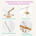 Anodized Aluminum Underwear Drying Rack - 26 Non-Slip Clips, and Wind-Resistant Hook, Laundry Drying for Socks, Baby Clothes, Underwear, and Delicates. Oval & One-Piece Design, (Rose Gold)