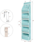 Univivi 6-Shelf Over Door Hanging Organizer Fabric Baby Door Storage with 5 Large Pockets and 3 Small PVC Pockets Wall Mount Hanging Storage Organizers for Baby Essential (Blue)