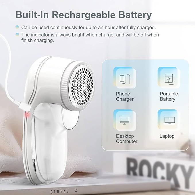 Fabric Shaver, Lint Remover for Clothes, Electric Lint Remover with 3 Replaceable Blades, Removes Fabric Pills, Rechargeable Sweater Defuzzer Pill Remover (White)