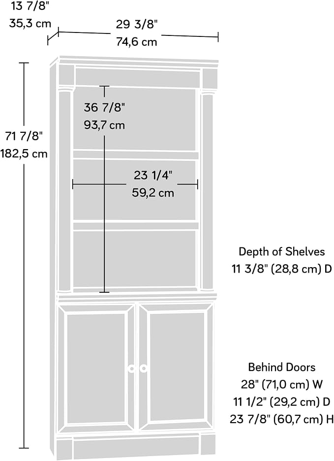 Sauder Palladia Book Shelf, Bookshelf with Storage, Library Bookcase with Doors and Adjustable Shelves, L: 29.37" x W: 13.90" x H: 71.85", Select Cherry