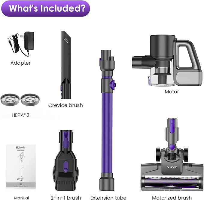 Cordless Vacuum Cleaner, 40KPA/35Mins, Green LED Light, Lightweight Stick Vacuum Self-Standing, Vacuum Cleaners for Home Handheld Vacuum for Pet Hair, Carpet, and Hard Floors, U8