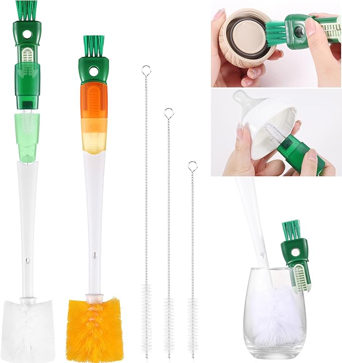 OUTXE 5 Pack Bottle Brush Set, 5-in-1 Multifunctional Water Bottle Cleaning Brush 2 Pack, with Nipple Brush, Detail Brush for Cup Lid Gap, 12" 10" 8" Straw Brush for Stanley Yeti
