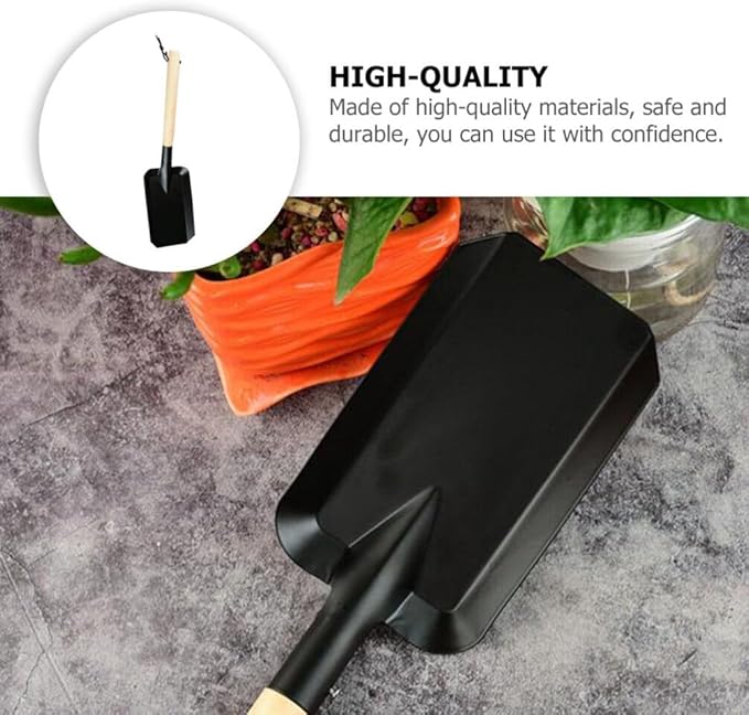 Veemoon Small Fireplace Ash Shovel Gardening Shovel with Wood Handle Iron Coalshovel for BBQ Fireplace Ash Sweep Planting Supplies Outdoor Hiking Indoor and Outdoor, 15inch Black