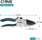 CYRUS Pruning Shears for Gardening,8" Pruning Shears Heavy Duty Wheel Effortless Pruning Non Stick Coating Blade with Anti Slip Handle Scissors Widely Used for Gardening, Hydrology, Grow Tents