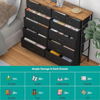 Large Dresser for Bedroom with 12 Deep Drawers, Tall Fabric Drawer Dresser, Chest of Drawers for Closet, Nursery, Living Room, Laundry, Entryway, Hallway (Black)