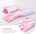 Household Gloves Latex-Free, 15" Long Cuff, Soft Lining, Adjustable Strap, Multi-Layer Protection, Flexible, Comfortable, Chemical-Resistant, Reusable for Cleaning, Dishwashing, 4 Pair Medium