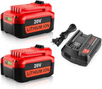 2Pack 20V 6.0Ah Lithium Battery Replacement for Craftsman CMCB202 CMCB204 CMCB0206 and CMCB104 Charger Replacement for Craftsman Compatible with V20 Tools