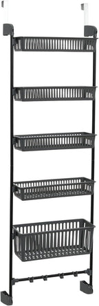 Household Essentials Household Essentials Over the Door Basket Storage Rack, Gray and Black