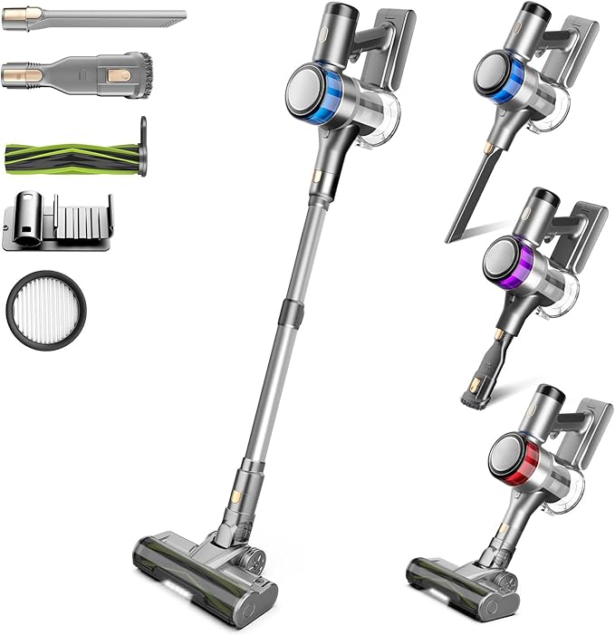 Dzaki S9X Vacuum Cleaners for Home,400W 45KPa Cordless Stick Vacuum Cleaner,Up to 55 Mins Runtime,Smart Induction Auto-Adjustment,Rechargeable Battery Vacuum Cordless for Carpet Floor Pet Hair(Gray)