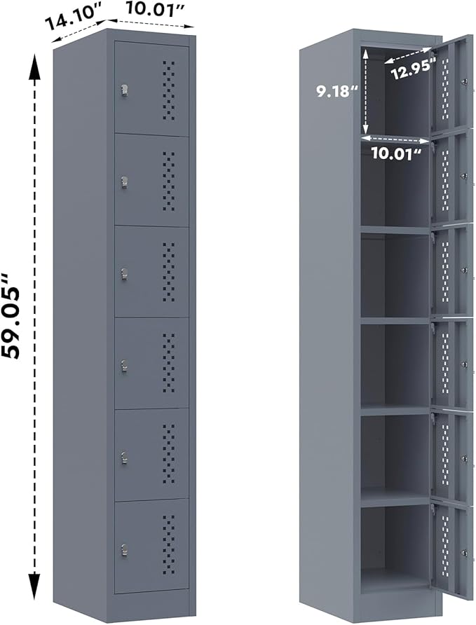 KAER Metal Lockers - 71" Height Steel Lockers for Employees with 6 Door Storage Locker for Employees Gym School Home Office Garage - Assembly Required