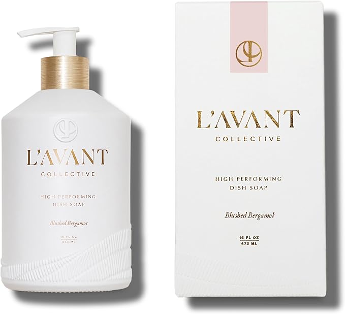 L'AVANT Collective High Performing Dish Soap | Plant-Based Ingredients & High Performing Formula | Notes of Bergamot, Orange Blossom, Amber, Cedar Reusable Glass Bottle Blushed Bergamot Scent |16oz