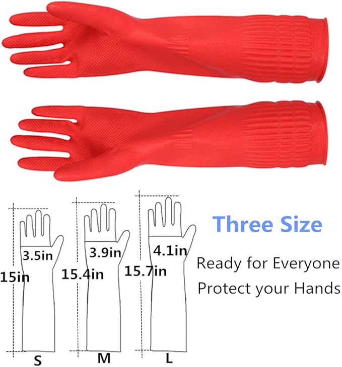 Rubber Cleaning Gloves Kitchen Dishwashing Glove 6-Pairs,Waterproof Reuseable.(Medium)