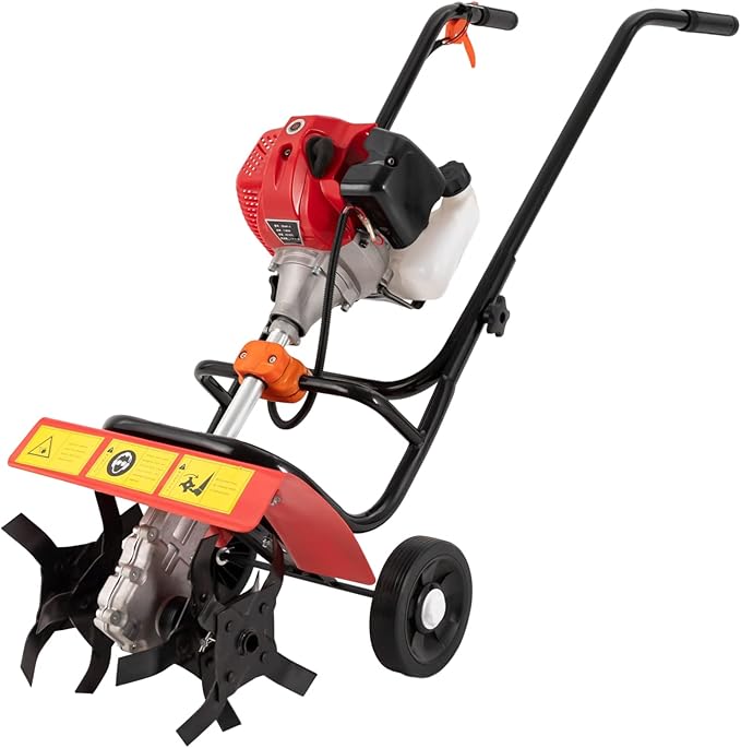 Tiller/Cultivator, Garden Rototiller for Lawn, Garden and Field Soil Cultivation, 52CC Gas Powered Engine Rototiller Garden Tool Cordless, Cultivated Land Depth 5-10cm/1.97-3.94in