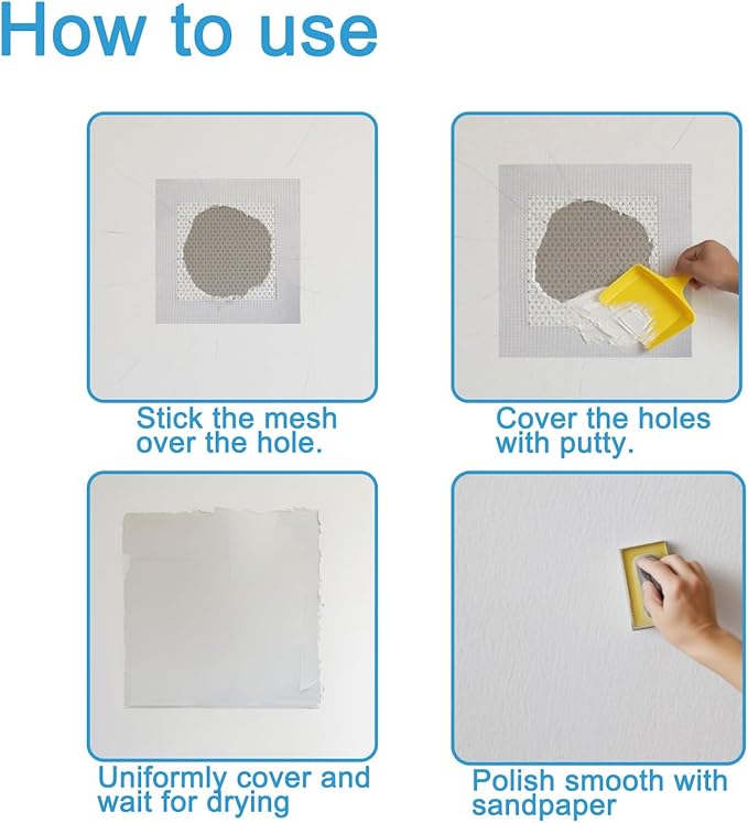 Dry Wall Patch Kits, 10 PCS Self-Adhesive Drywall Repair Kit of 2/4/6 Inch, Sturdy & Easy to Use for Wall Repair