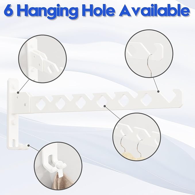 Wall Mounted Clothes Drying Rack, Wall Clothes Hanger Hook for Laundry Room, Clothes Hanger Foldable, Wall Clothes Rack Indoor, Perfect for Small Spaces, White 2 Packs