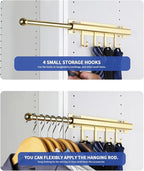 BaiNong 12" Valet Rod for Closet Pull Out With 4 Hooks Valet Rods for Closets (2Pack Gold) Closet Valet Rod Slide Out