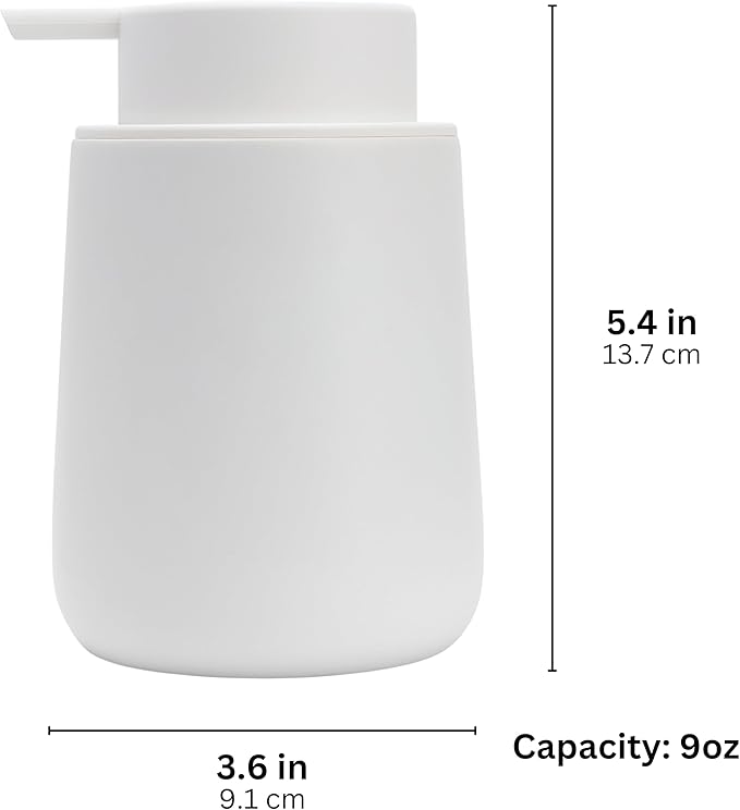 Matte White Hand Soap Dispenser Pump, 9 oz Rustproof Liquid Dish Soap Dispenser Bottle for Various Places Such as Kitchen, Countertop, and Bathroom