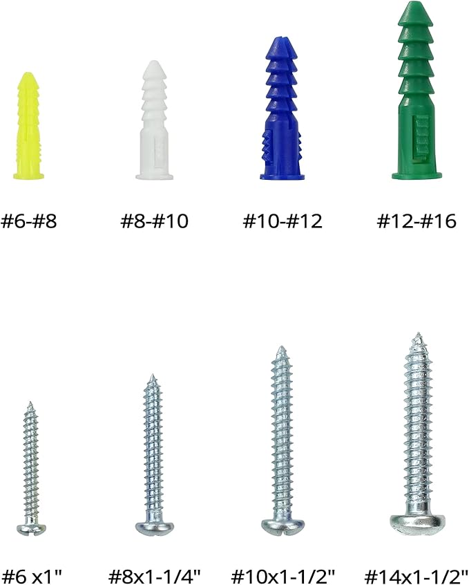 HASWARE Plastic Drywall Wall Anchors Screw Assortment Kit 116PCS-Includes 4 Different Size Anchors and Screws,Wall Plug Bolts Expansion Bolt for Wallboard Concrete Pciture Hanging