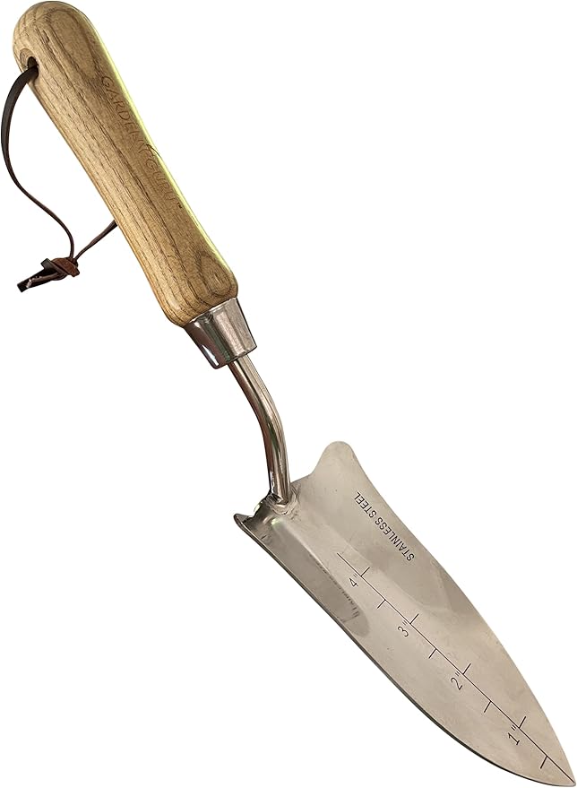 Garden Guru Eco Transplanter Trowel Shovel- 100% Recycled Stainless Steel - Rust Resistant - FSC Certified Wood Ergonomic Handle - Perfect Tool for Gardening Weeding Transplanting and Digging