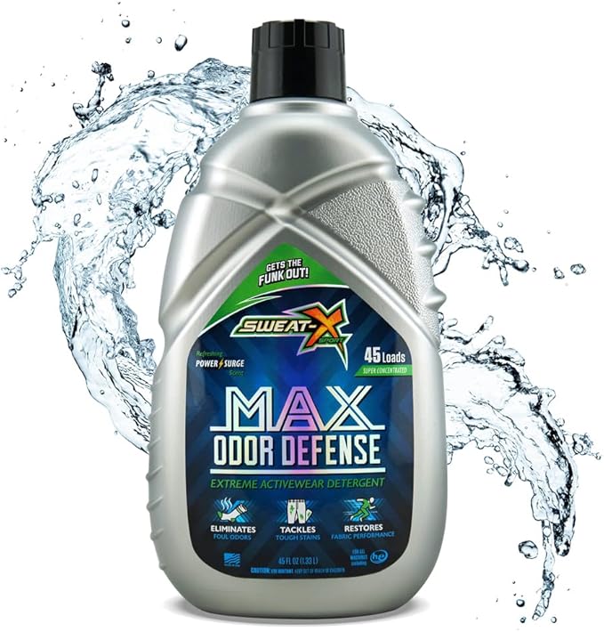 Sweat X Max Odor Defense Laundry Detergent – Remove the Worst Odors & Toughest Stains – High Performance Sports Wash for Training Gear & All Fabric Types – 45 Loads – 1 Pack