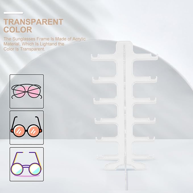 Multi-Layer Plastic Sunglasses Display Rack Eyeglasses Holder Stand 6-Tier Eyewear Organizer for Desktop Storage and Display