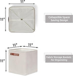 HNZIGE Cube Storage Baskets,Linen Storage Baskets for Shelves(4 Pack) Fabric Storage Basket for Toys,Baskets for Storage,Foldable storage cubes 11x11x11 for Books,Towels,Closet with Handles(Cream)