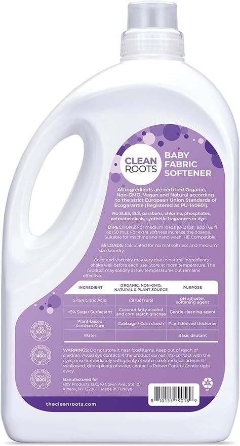 Baby Fabric Softener – EcoGarantie Certified, 100% Plant-Based Formula, Made with Organic Ingredients, Scent-Free & Hypoallergenic – 55 Loads, 92.9 fl oz (2.75 L)