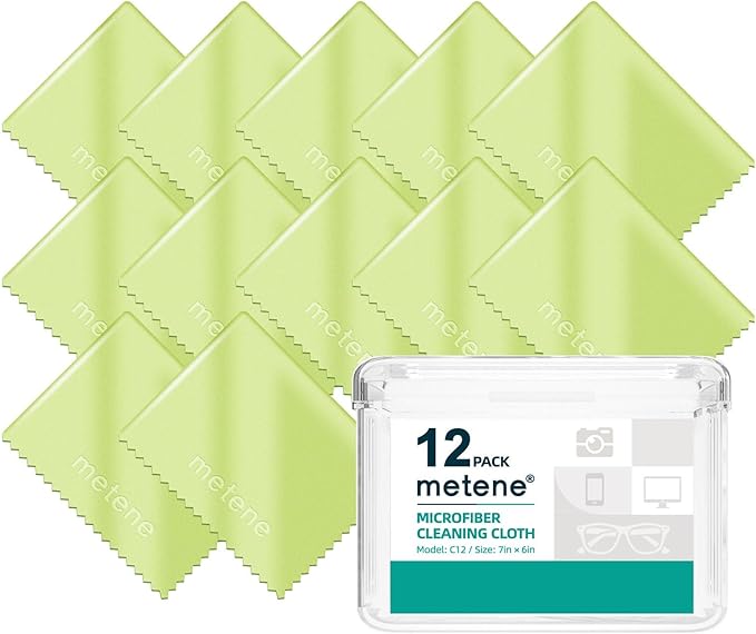 Metene 12 Pack Microfiber Cleaning Cloth (6 "x7"), Individually Wrapped and Equipped with a Storage Box | Microfiber Cloth for Glasses, Screens, Camera Lens and More(Light Green)