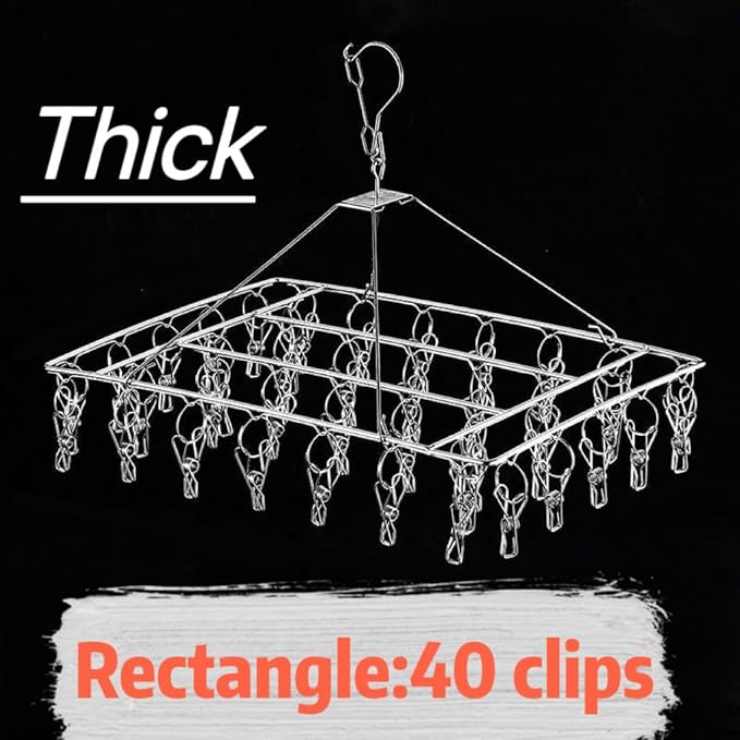 2 Pack Stainless Steel Sock Drying Rack with 80 Clips,360° Rotatable Windproof Hook Clothes Hanger Rack for Herb,Bras,Underwear,Baby Clothes,Hat,Scarf,Pants,Gloves,Towel and Laundry Accessories