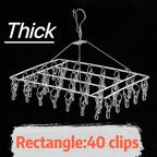 2 Pack Stainless Steel Sock Drying Rack with 80 Clips,360° Rotatable Windproof Hook Clothes Hanger Rack for Herb,Bras,Underwear,Baby Clothes,Hat,Scarf,Pants,Gloves,Towel and Laundry Accessories