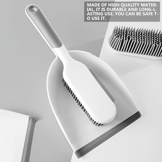 DOITOOL 2pcs Home Cleaning Brush Set with Broom and Dustpan, Multi-use Bed Dust Removal Tool, White and Grey Handheld Sweeping Accessories for Household Cleaning