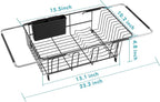 Over the Sink Expandable Dish Drainer Drying Rack In Stainless Steel for Small Kitchen, Counter Space Saving Modern Compact Metal Above Plate Dryer Strainer, Adjustable Hanging Inside Drain Holder