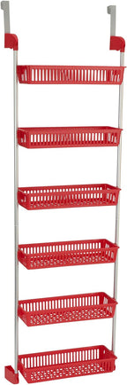 Household Essentials 6-Tier Basket Over-The-Door Organizer, Red