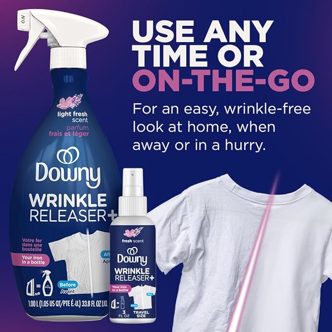 Downy Wrinkle Release Spray Plus, Static Remover, Odor Eliminator, Steamer for Clothes Accessory, Fabric Refresher and Ironing Aid, Light Fresh Scent, 16.9 Fluid Ounce (Pack of 4)