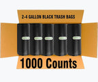 2-4 Gallon Trash Bags, 1000 Count Bulk Value Pack, Black Garbage bags, Small Trash Can Bin Liners for Bathroom, Office, Industrial, Commercial, Janitorial, Municipal, Recycling