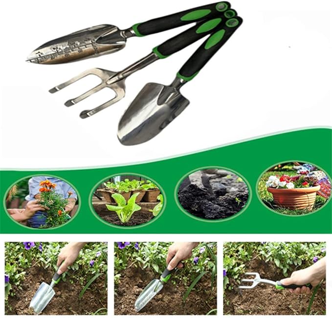 SZHDXSY,Garden Tools Set 3 Pack Garden Hand Shovels Garden Trowels , Included Trowel, Transplant Trowel and Cultivator Hand Rake,Durable Garden Hand Tools ,with Ergonomic Rubberized Non-Slip Grip,