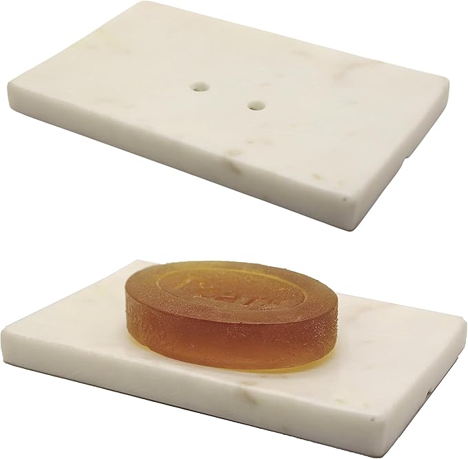 White Soap Dish Tray Marble Soap Holder Trinket Plate for Bathroom Sink Kitchen Countertop Bedroom Vanity Bathroom Accessory Rectangular
