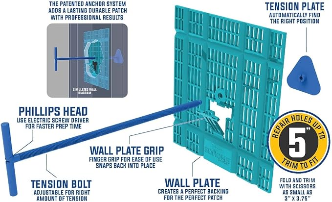 Drywall Repair Kit by SD Home, Fix Large Holes Fast, Wall Plate, 2 Patch Dry Compound Bags, Sanding Block & Trowel, Perfect Drywall Hole Patch Solution, Quick & Easy Filler, Wall Putty, Spackle Paste
