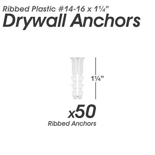 Premium Quality Ribbed Plastic Drywall Wall Anchors (#14-16 x 1-1/4")