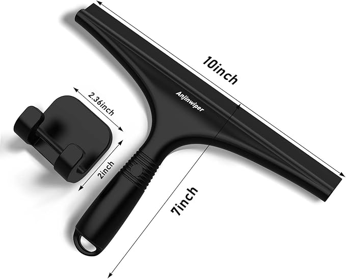 All-Purpose Shower Squeegee for Glass Doors, Silicone Squeegee for Bathroom, Shower Doors, Mirrors, Tiles, 10 inch, Black