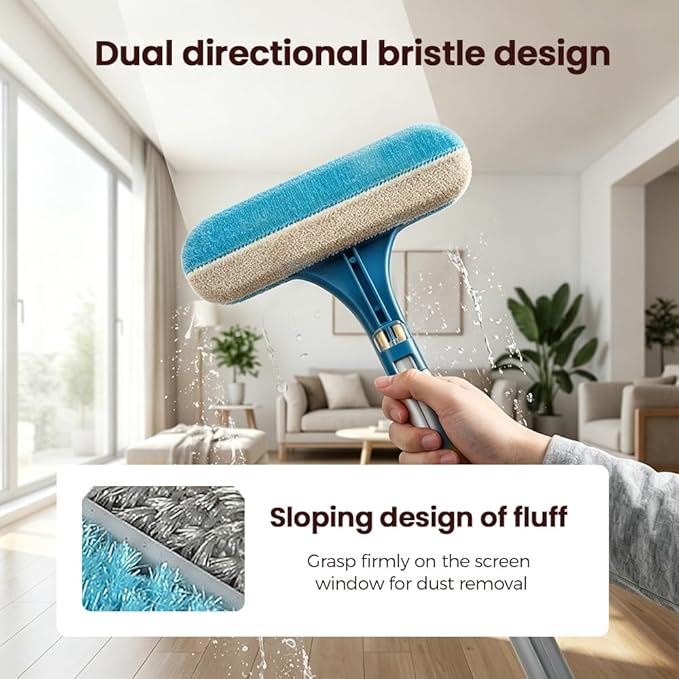 Window Screen Cleaning Brush,2 in 1 Window Screen Cleaner Tool with Squeegee,Mesh Screen Cleaner,Multi-Purpose Cleaning Brush for Patio, Door, Porch Screens (Blue)