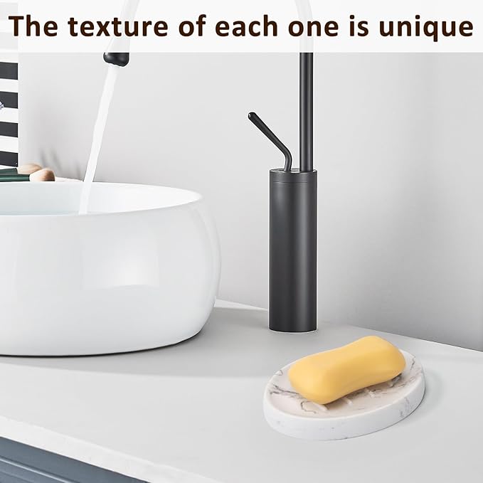 Resin Soap Dish Bathroom,Marble Look Soap Holder for Shower,Soap Tray for Kitchen Sink(Marble White)
